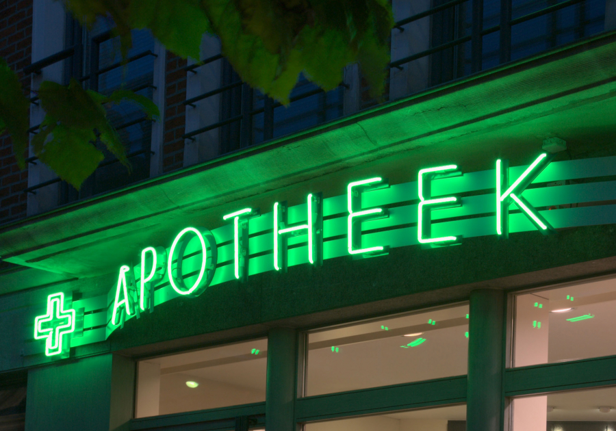 neon tekst gevelreclame - Neon Elite - Apotheek Decaestecker